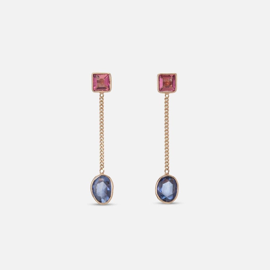 Earrings Objet-a | Curb Chain Earrings, Sapphire