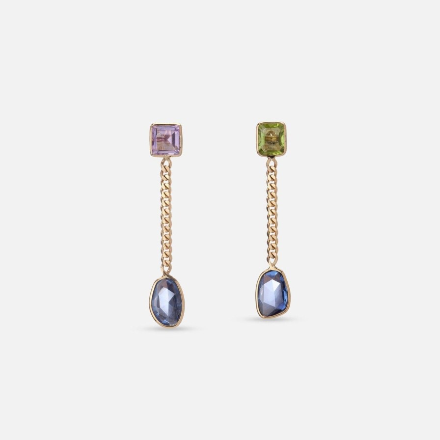 Earrings Objet-a | Curb Chain Earrings, Sapphire