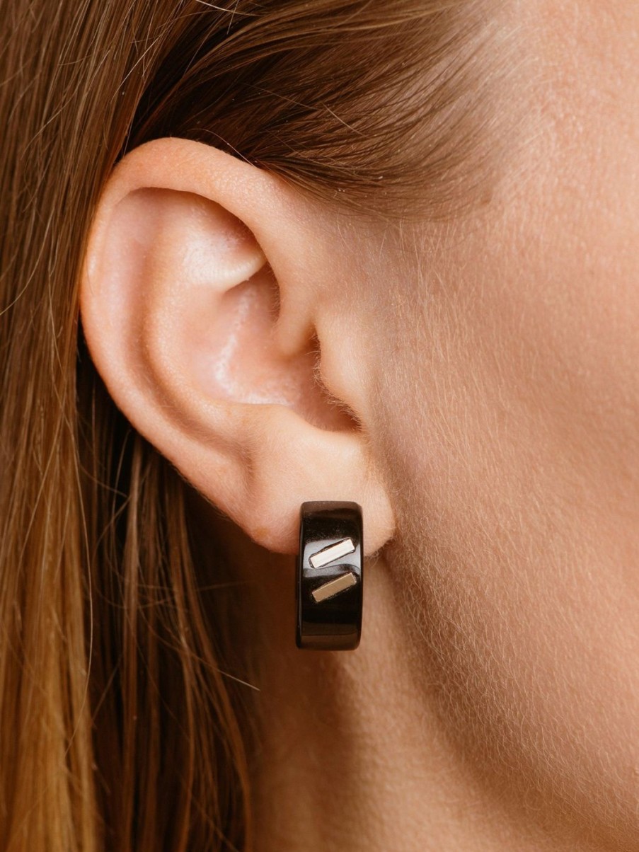 Earrings Bleecker u0026 Prince | Chubby Stone Huggies, Black Onyx