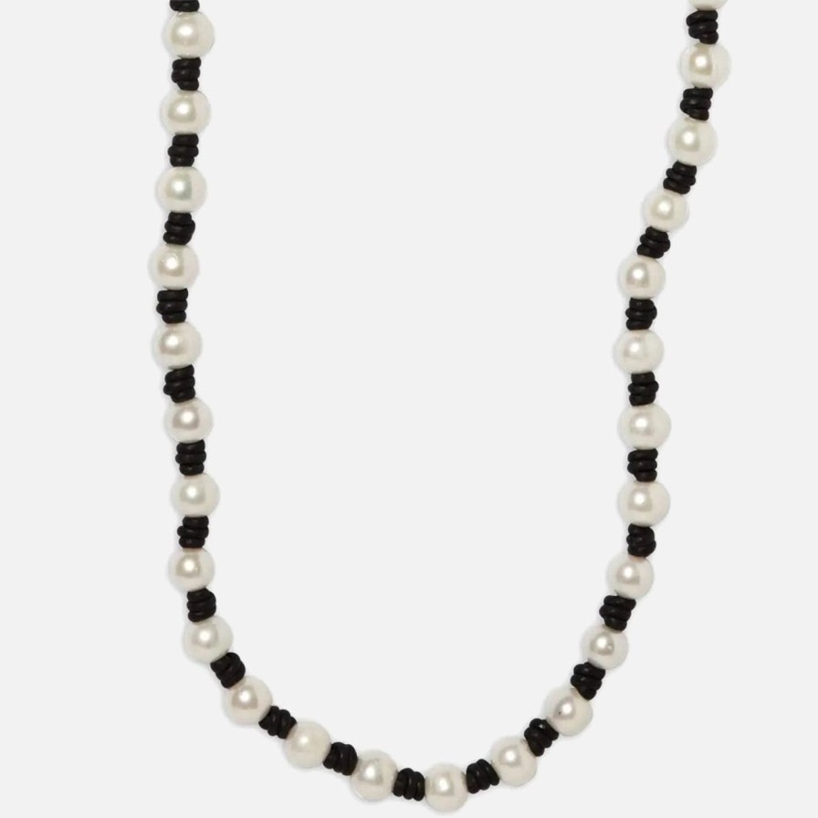 Necklaces Joie DiGiovanni | Long Knotted 10Mm And Leather Necklace With Tail Pearl