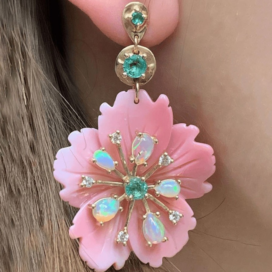 Earrings Eden Presley | Pink Opal Flower Earrings