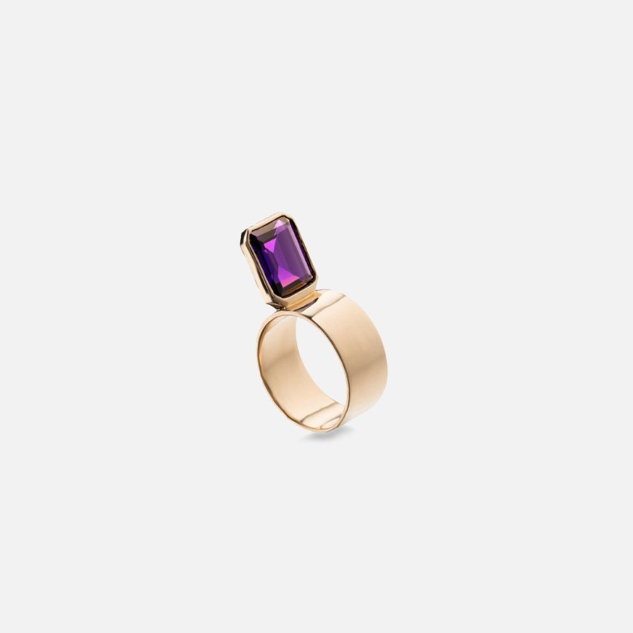 Rings Leslie Paige Jewelry | Perched Setting Ring With Octagon African Amethyst