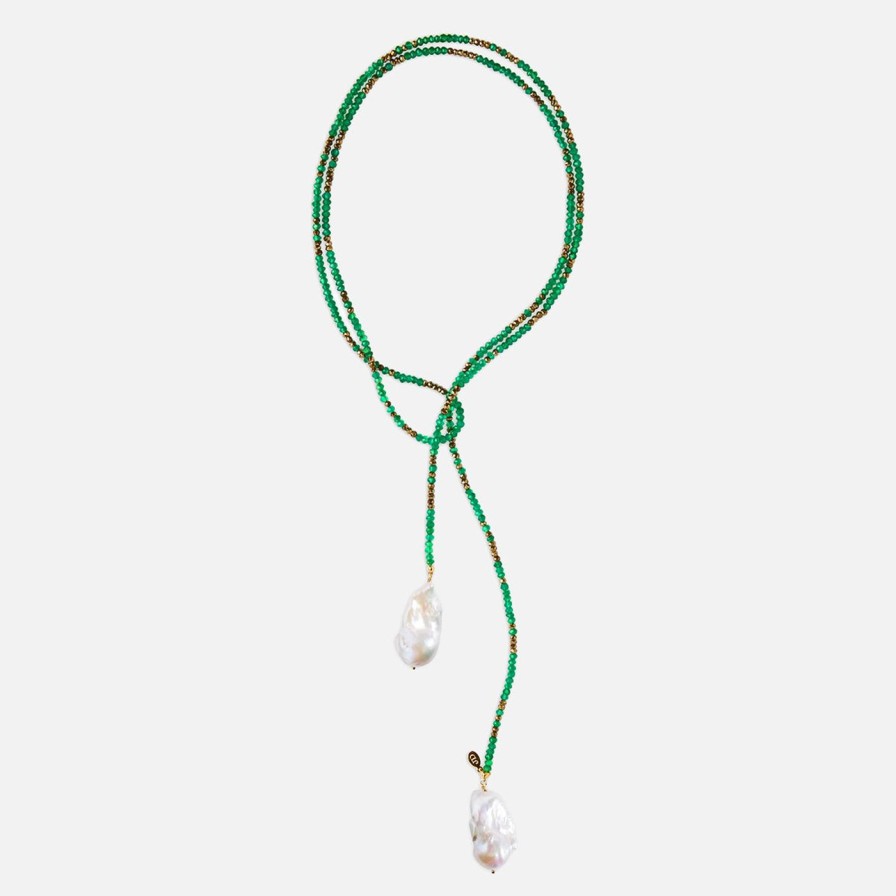 Necklaces Joie DiGiovanni | And Pyrite Ombre Classic Gemstone Lariat Green Onyx