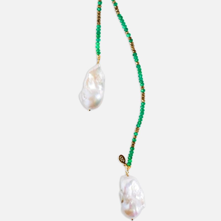 Necklaces Joie DiGiovanni | And Pyrite Ombre Classic Gemstone Lariat Green Onyx