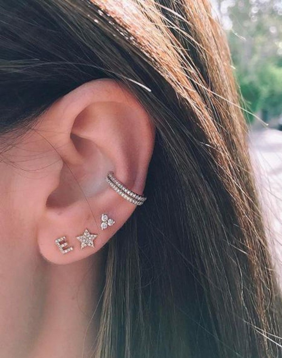 Earrings EF Collection | Diamond Initial Stud Earring