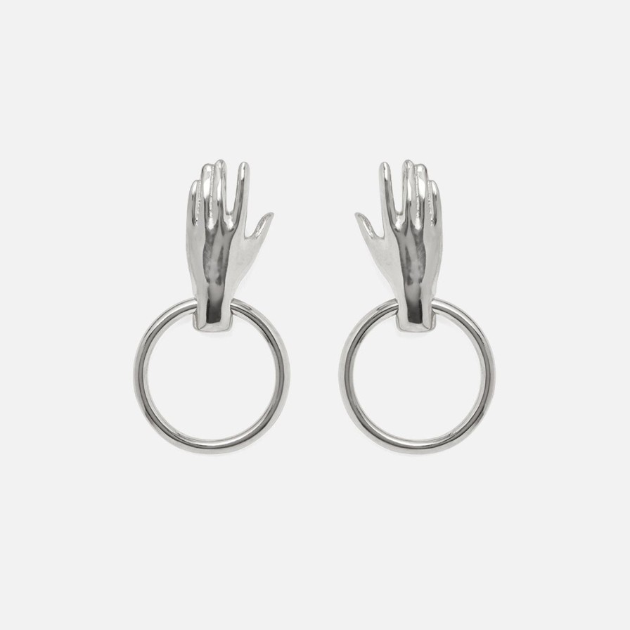 Earrings Lady Grey | Hand Hoop Earring In Silver