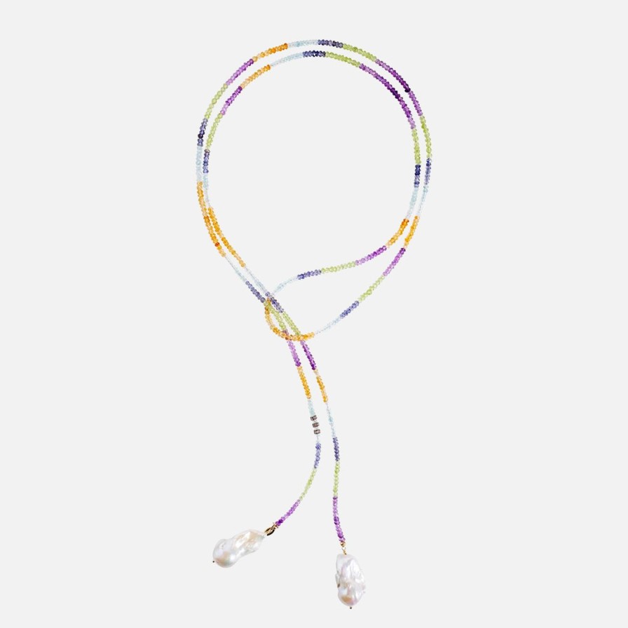 Necklaces Joie DiGiovanni | Water Ice Diamond Baroque Pearl Lariat