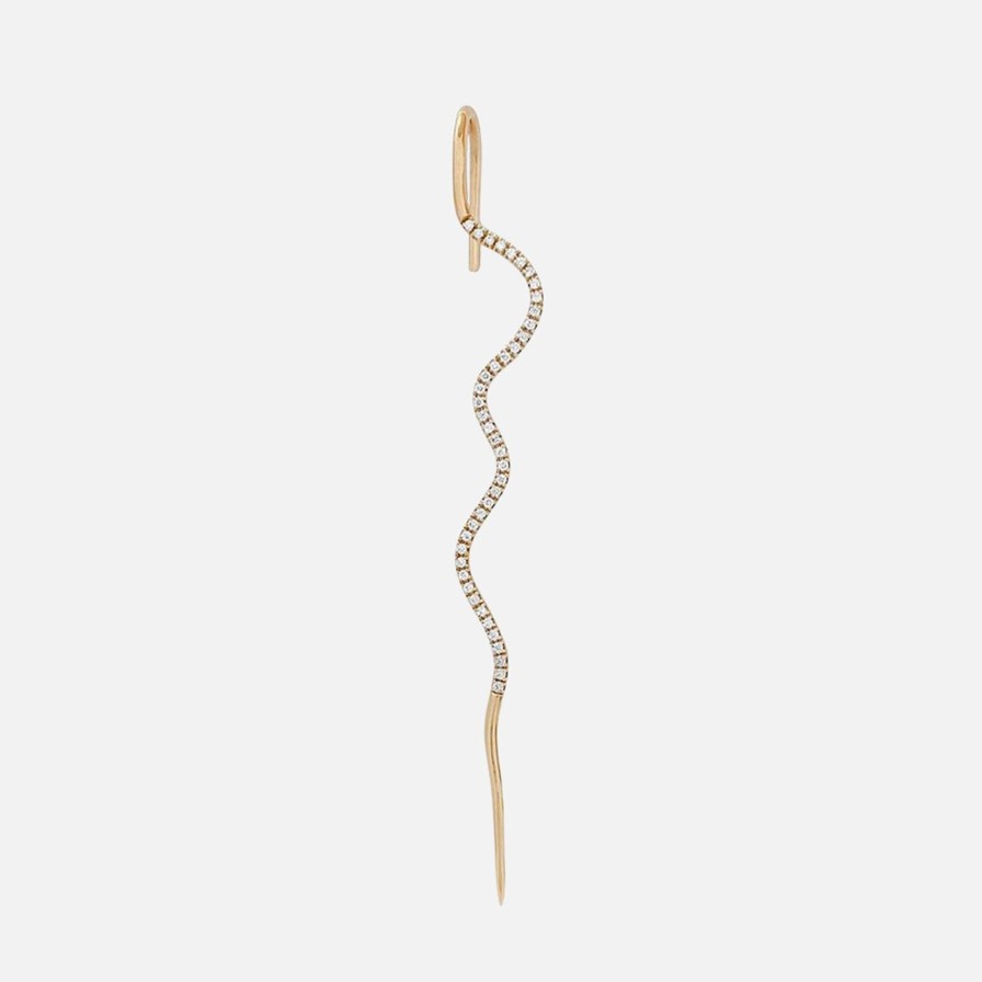 Earrings Labulgara | Pave Diamond Wave Needle Earring 14K Yellow Gold