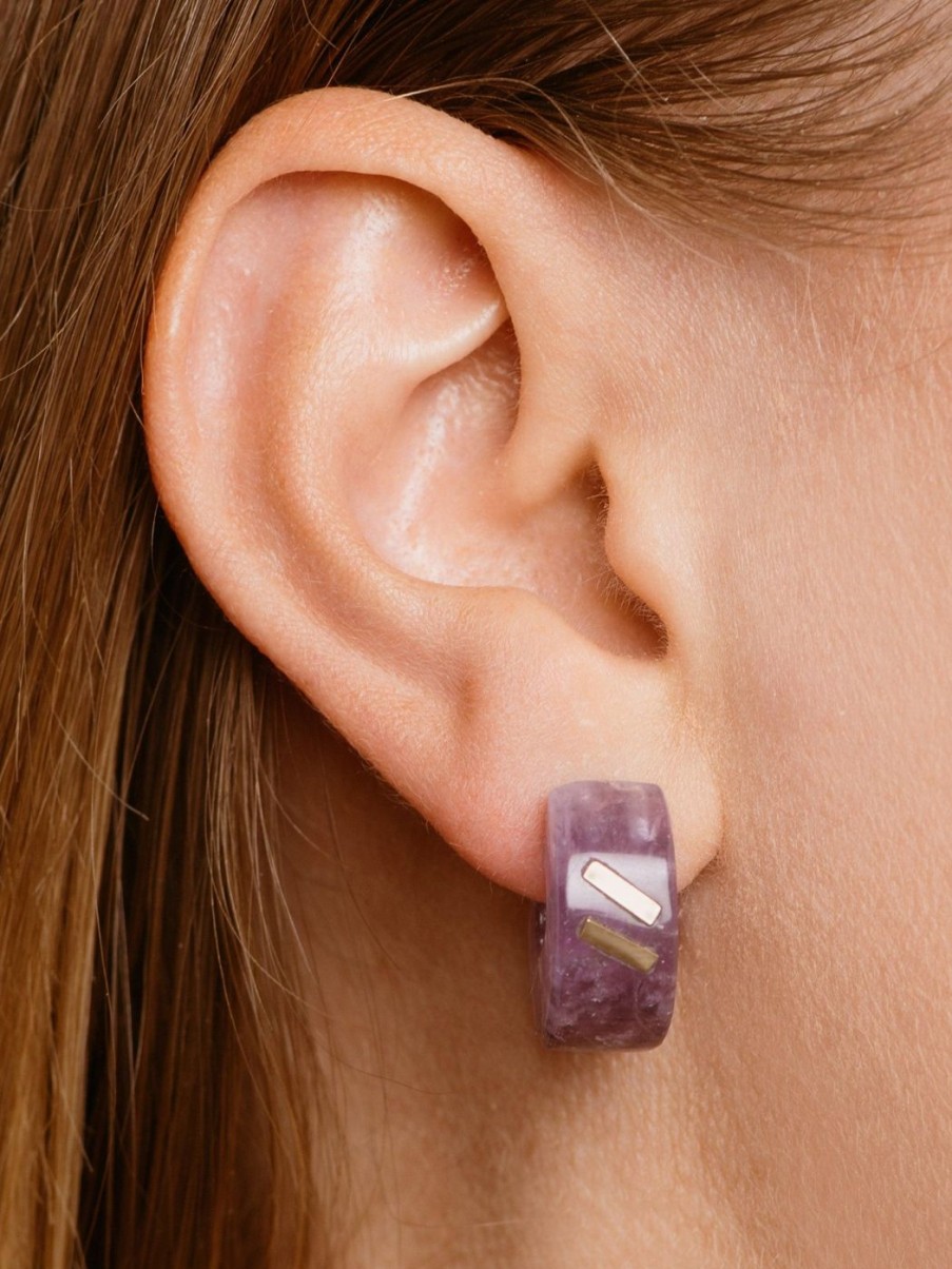 Earrings Bleecker u0026 Prince | Chubby Stone Huggies, Purple Amethyst