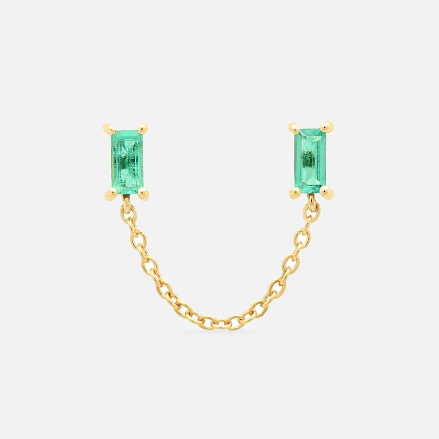 Earrings Eriness | Emerald Baguette Chain Stud