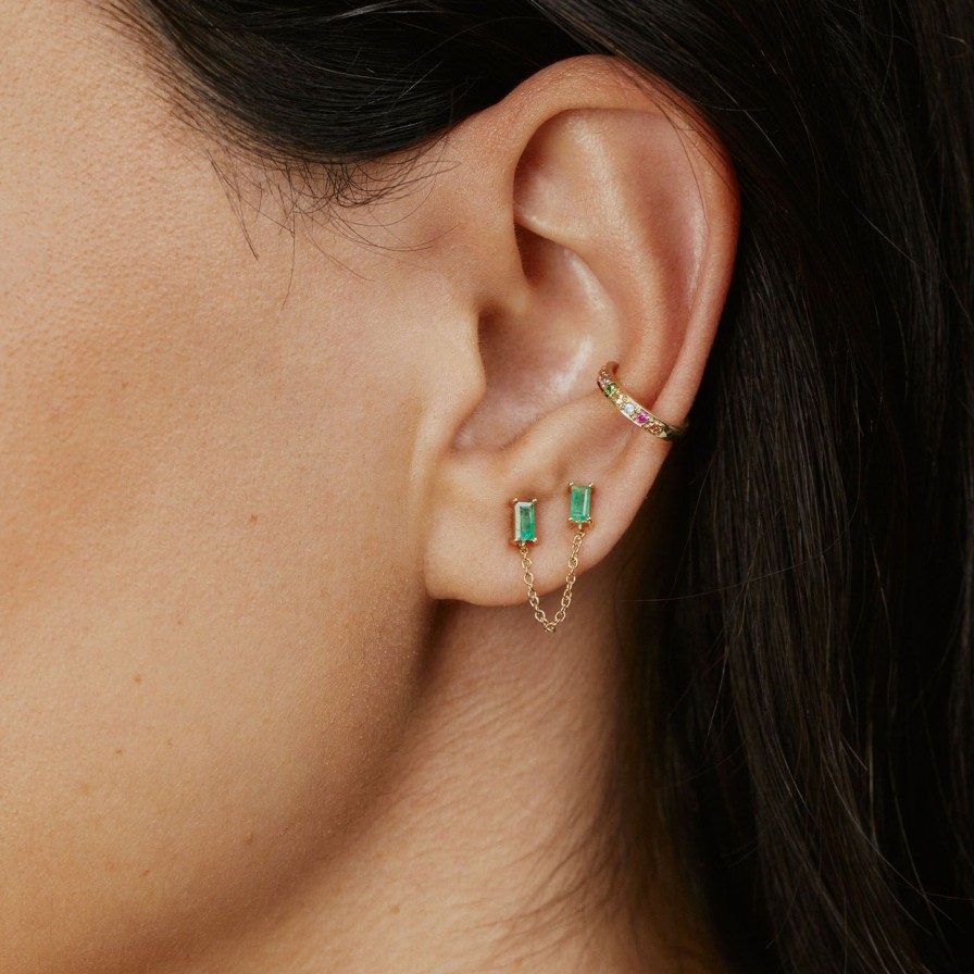 Earrings Eriness | Emerald Baguette Chain Stud