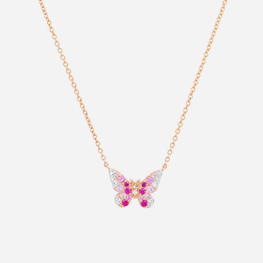 Necklaces Eriness | Mini Pink And Diamond Ombre Butterfly Necklace