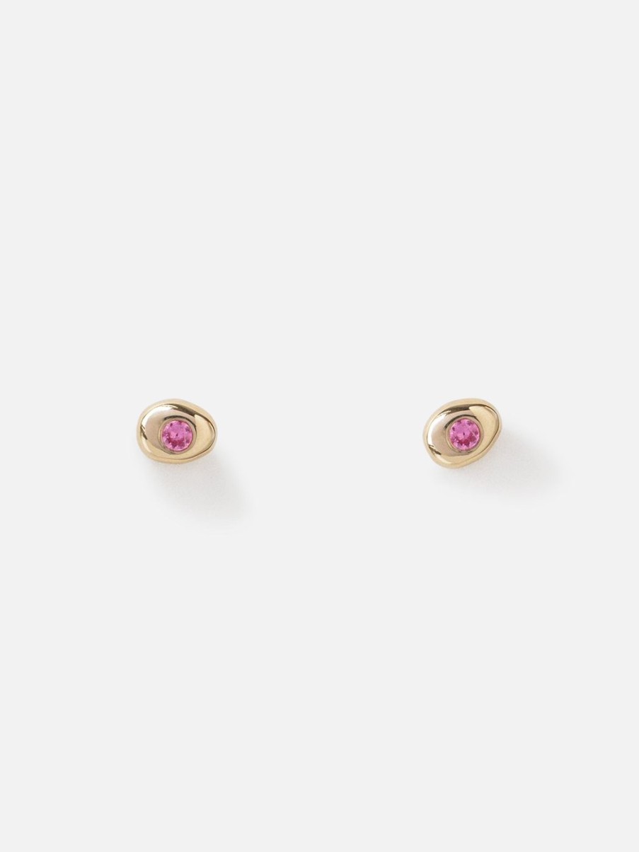 Earrings M. Hisae | Pink Sapphire Pebble Studs 14K Yellow Gold