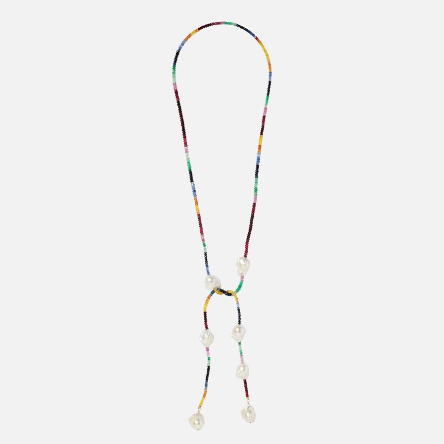 Necklaces Joie DiGiovanni | Ruby, Emerald And Sapphire Rockstar Lariat Multi