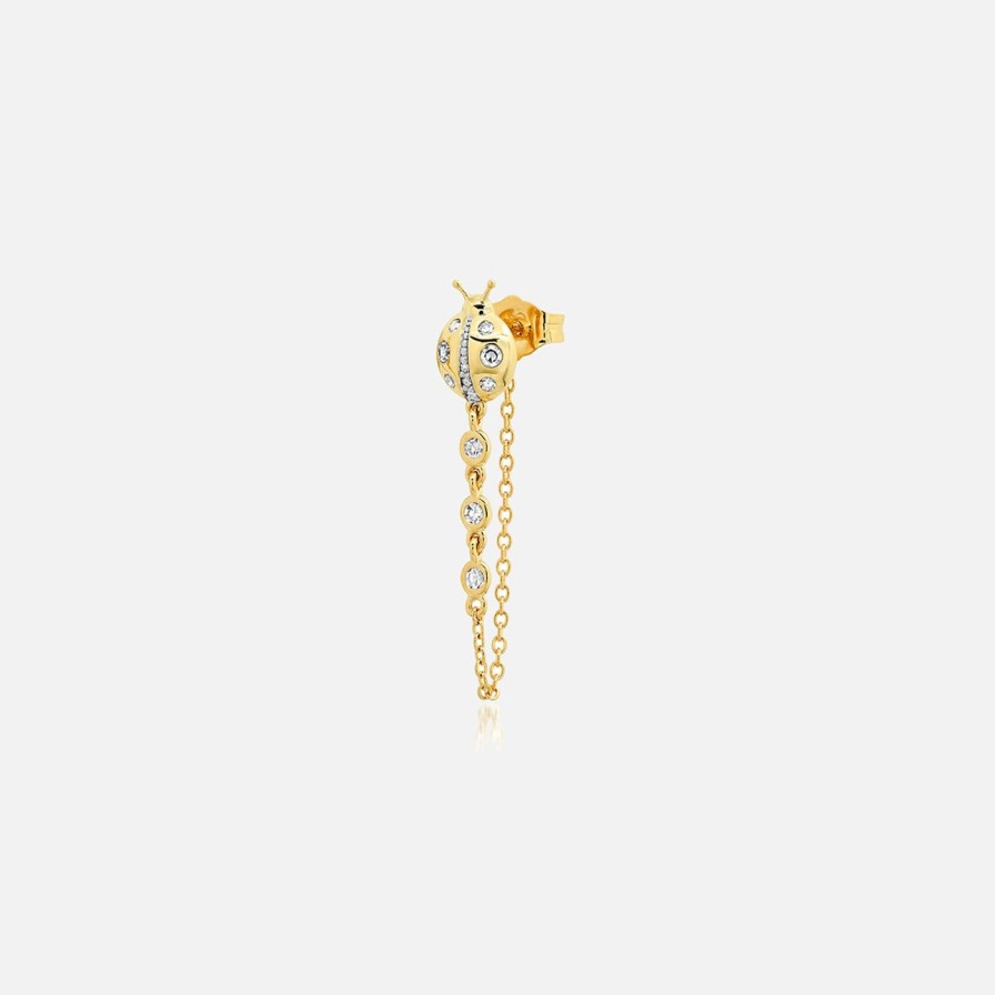 Earrings Eriness | Diamond Ladybug Stud With Diamond Chain