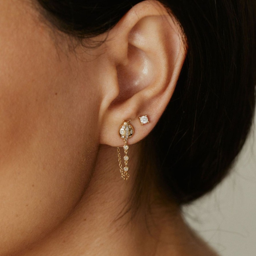 Earrings Eriness | Diamond Ladybug Stud With Diamond Chain