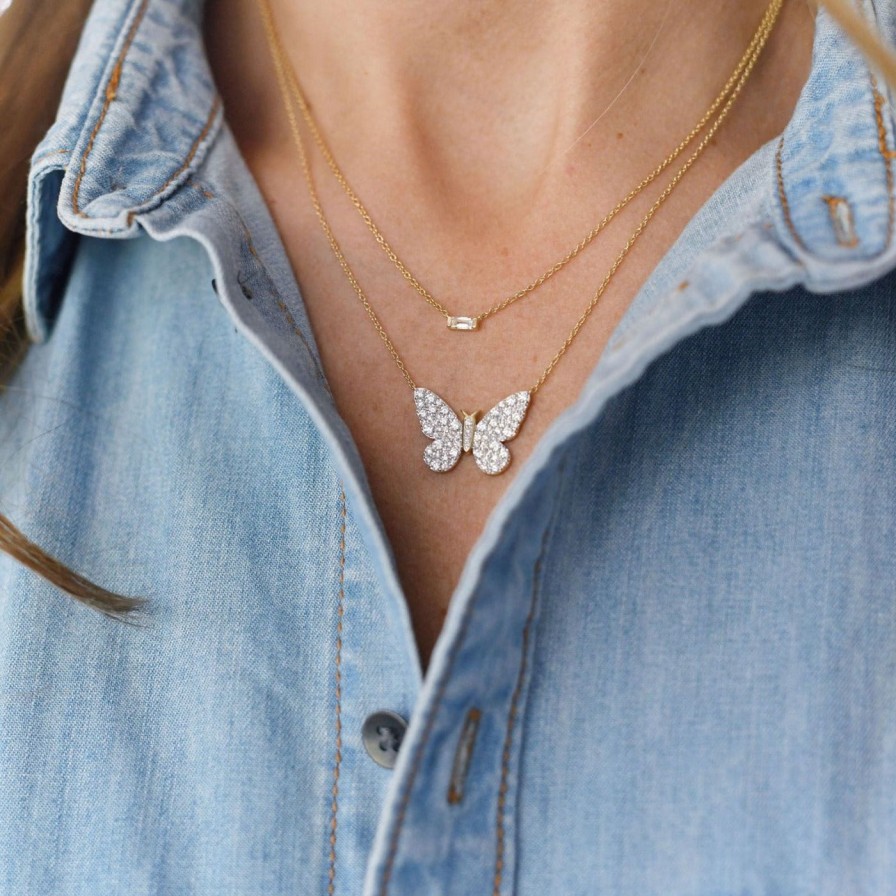 Necklaces Eriness | Solitaire Diamond Baguette Necklace