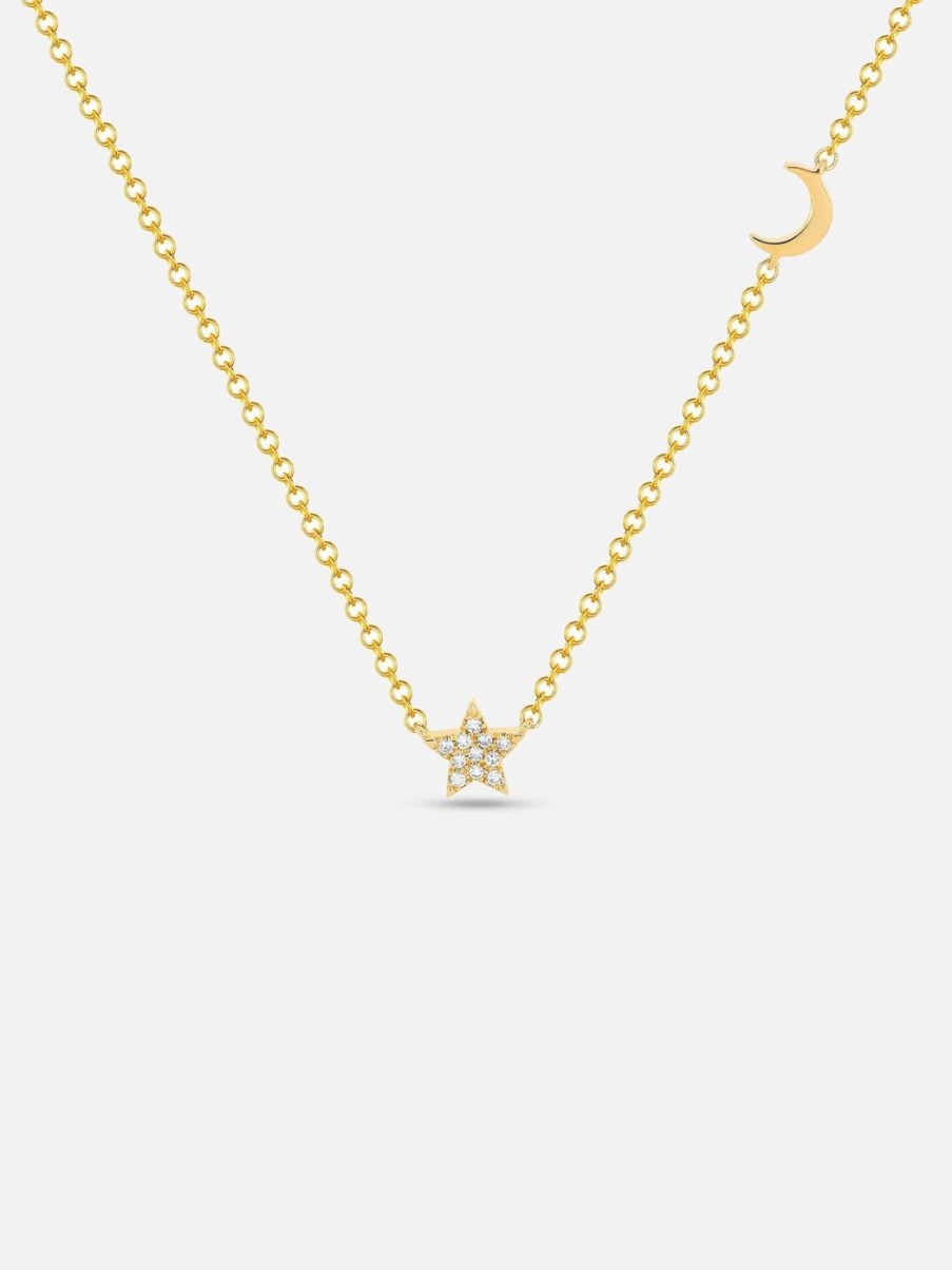 Necklaces EF Collection | Baby Diamond Star And Gold Moon Necklace