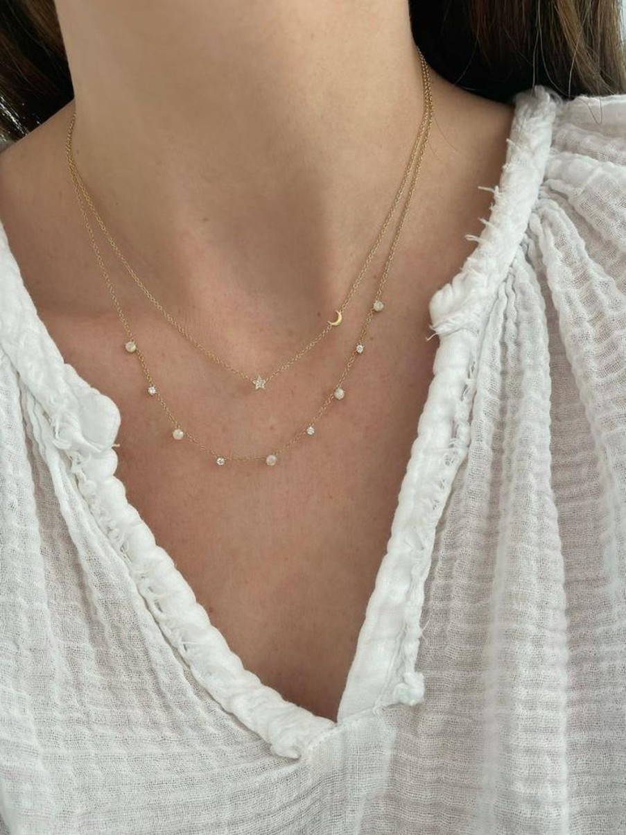 Necklaces EF Collection | Baby Diamond Star And Gold Moon Necklace