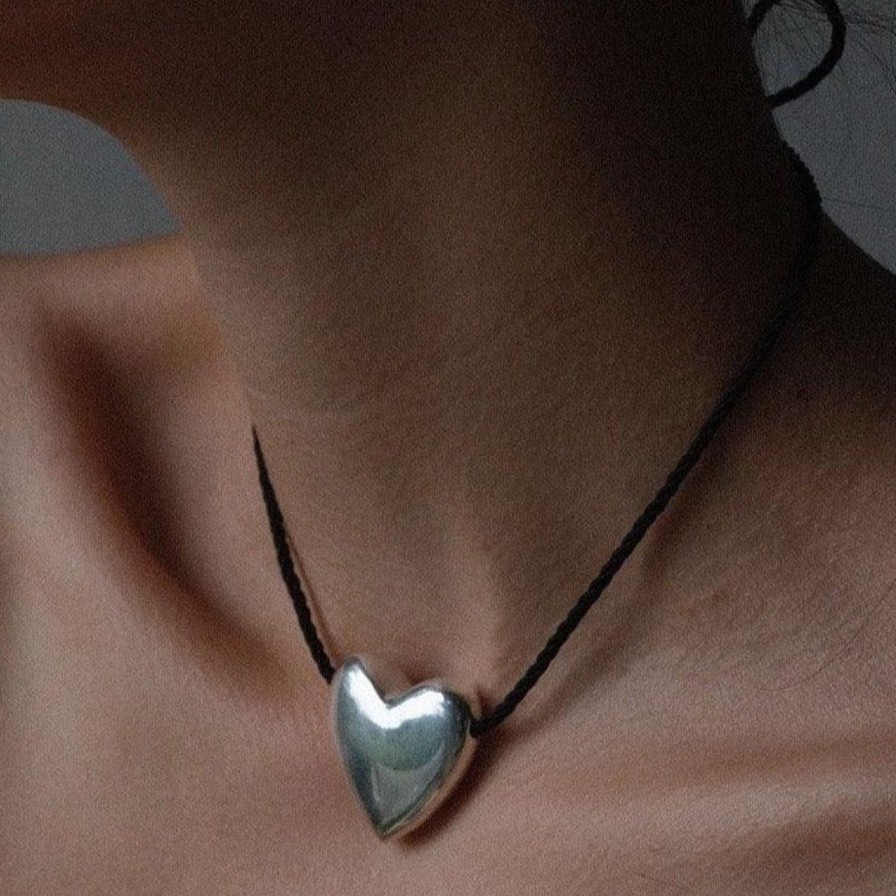 Necklaces Annika Inez | Heart Necklace Large Sterling Silver