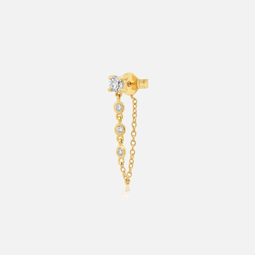 Earrings Eriness | Single Diamond Stud With Diamond Chain