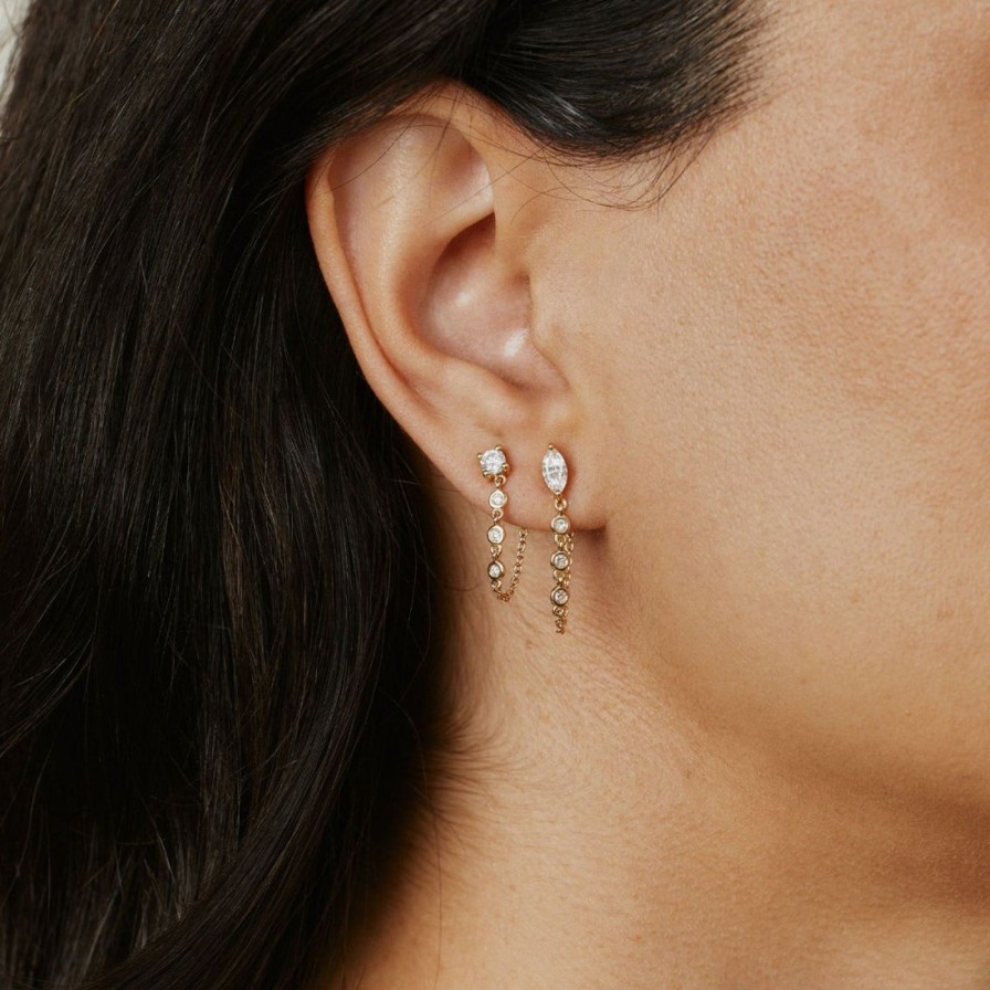 Earrings Eriness | Single Diamond Stud With Diamond Chain