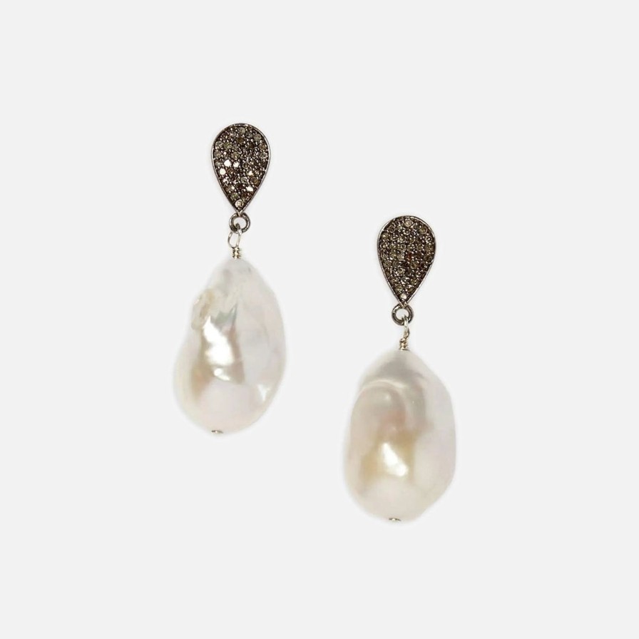 Earrings Joie DiGiovanni | Diamond Teardrop And Baroque Earrings Pearl