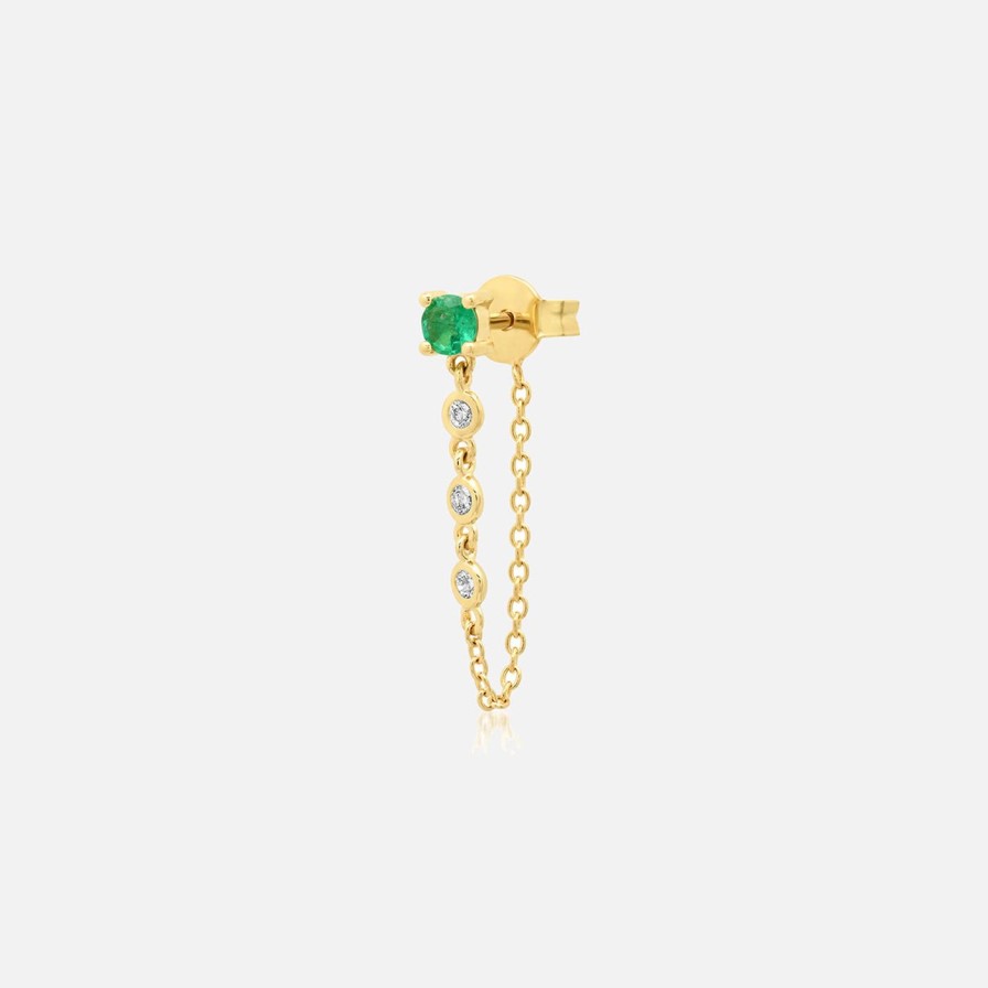 Earrings Eriness | Single Emerald Stud With Diamond Chain