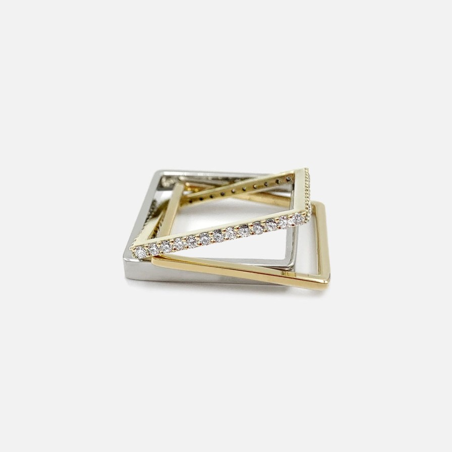 Rings Leslie Paige Jewelry | Three Band Puzzle Ring In Yellow And White Gold